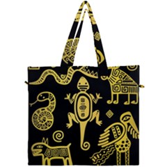 Mexican Culture Golden Tribal Icons Canvas Travel Bag