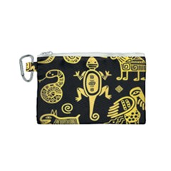 Mexican Culture Golden Tribal Icons Canvas Cosmetic Bag (Small)