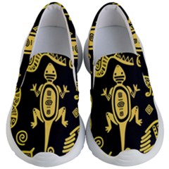 Mexican Culture Golden Tribal Icons Kids Lightweight Slip Ons