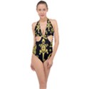 Mexican Culture Golden Tribal Icons Halter Front Plunge Swimsuit View1