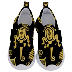 Mexican Culture Golden Tribal Icons Kids  Velcro No Lace Shoes by Vaneshart