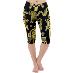 Mexican Culture Golden Tribal Icons Lightweight Velour Cropped Yoga Leggings