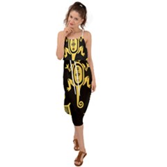 Mexican Culture Golden Tribal Icons Waist Tie Cover Up Chiffon Dress