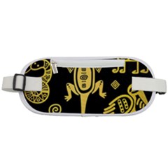 Mexican Culture Golden Tribal Icons Rounded Waist Pouch