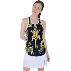 Mexican Culture Golden Tribal Icons Racer Back Mesh Tank Top