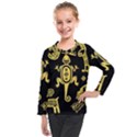 Mexican Culture Golden Tribal Icons Kids  Long Mesh Tee View1