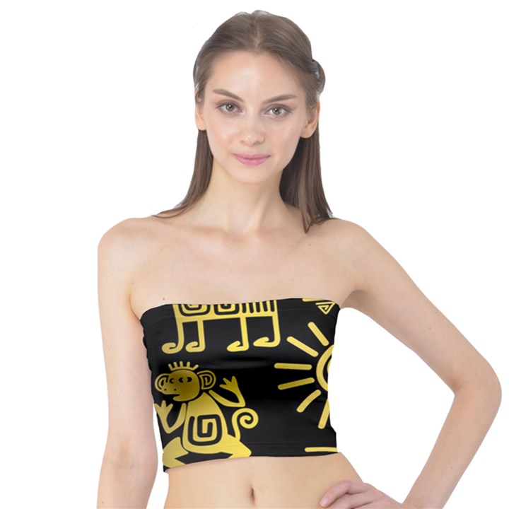 Maya Style Gold Linear Totem Icons Tube Top