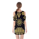 Maya Style Gold Linear Totem Icons Shoulder Cutout One Piece Dress View2