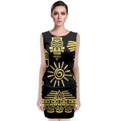 Maya Style Gold Linear Totem Icons Classic Sleeveless Midi Dress by Vaneshart