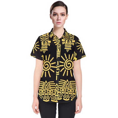 Maya Style Gold Linear Totem Icons Women s Short Sleeve Shirt by Vaneshart