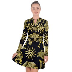 Maya Style Gold Linear Totem Icons Long Sleeve Panel Dress by Vaneshart