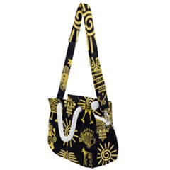 Maya Style Gold Linear Totem Icons Rope Handles Shoulder Strap Bag by Vaneshart