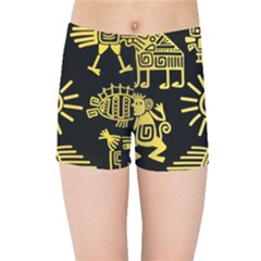 Maya Style Gold Linear Totem Icons Kids  Sports Shorts by Vaneshart