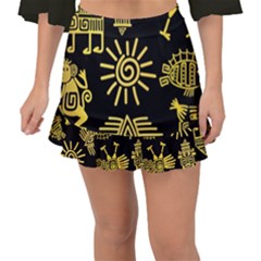 Maya Style Gold Linear Totem Icons Fishtail Mini Chiffon Skirt by Vaneshart