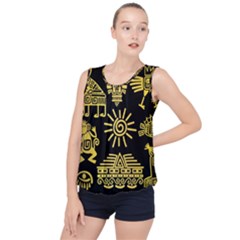 Maya Style Gold Linear Totem Icons Bubble Hem Chiffon Tank Top by Vaneshart