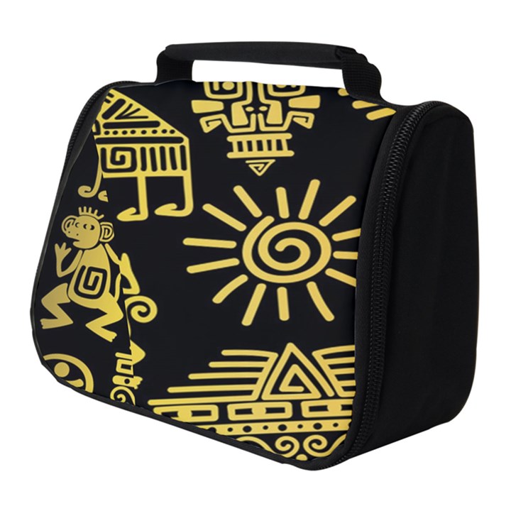 Maya Style Gold Linear Totem Icons Full Print Travel Pouch (Small)