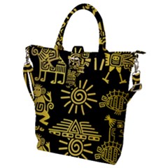 Maya Style Gold Linear Totem Icons Buckle Top Tote Bag by Vaneshart