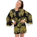 Maya Style Gold Linear Totem Icons Long Sleeve Kimono View1