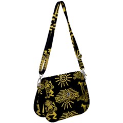 Maya Style Gold Linear Totem Icons Saddle Handbag by Vaneshart