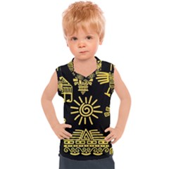 Maya Style Gold Linear Totem Icons Kids  Sport Tank Top