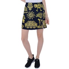 Maya Style Gold Linear Totem Icons Tennis Skirt by Vaneshart