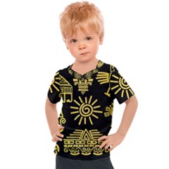 Maya Style Gold Linear Totem Icons Kids  Sports Tee