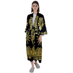 Maya Style Gold Linear Totem Icons Maxi Satin Kimono