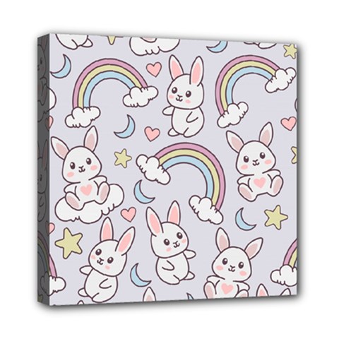 Seamless Pattern With Cute Rabbit Character Mini Canvas 8  X 8  (stretched) by Vaneshart