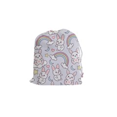 Seamless Pattern With Cute Rabbit Character Drawstring Pouch (small) by Vaneshart