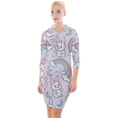 Seamless Pattern With Cute Rabbit Character Quarter Sleeve Hood Bodycon Dress by Vaneshart