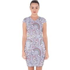 Seamless Pattern With Cute Rabbit Character Capsleeve Drawstring Dress  by Vaneshart