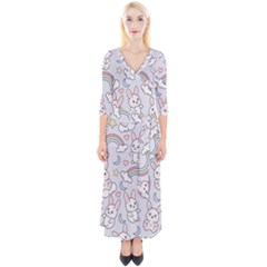 Seamless Pattern With Cute Rabbit Character Quarter Sleeve Wrap Maxi Dress