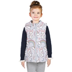 Seamless Pattern With Cute Rabbit Character Kids  Hooded Puffer Vest by Vaneshart