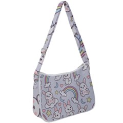 Seamless Pattern With Cute Rabbit Character Zip Up Shoulder Bag