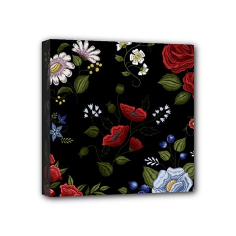 Floral Folk Fashion Ornamental Embroidery Pattern Mini Canvas 4  X 4  (stretched) by Vaneshart