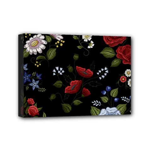 Floral Folk Fashion Ornamental Embroidery Pattern Mini Canvas 7  X 5  (stretched) by Vaneshart