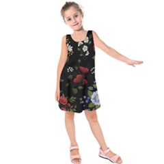 Floral Folk Fashion Ornamental Embroidery Pattern Kids  Sleeveless Dress