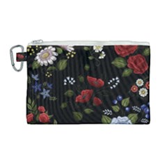 Floral Folk Fashion Ornamental Embroidery Pattern Canvas Cosmetic Bag (large)