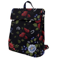 Floral Folk Fashion Ornamental Embroidery Pattern Flap Top Backpack by Vaneshart