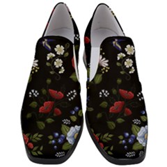 Floral Folk Fashion Ornamental Embroidery Pattern Women Slip On Heel Loafers by Vaneshart