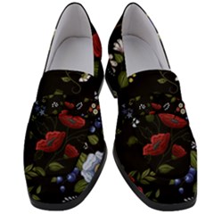 Floral Folk Fashion Ornamental Embroidery Pattern Women s Chunky Heel Loafers by Vaneshart