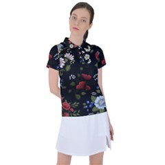 Floral Folk Fashion Ornamental Embroidery Pattern Women s Polo Tee