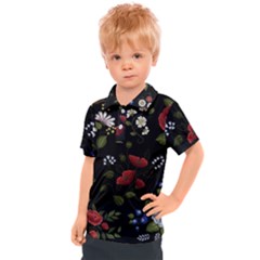 Floral Folk Fashion Ornamental Embroidery Pattern Kids  Polo Tee