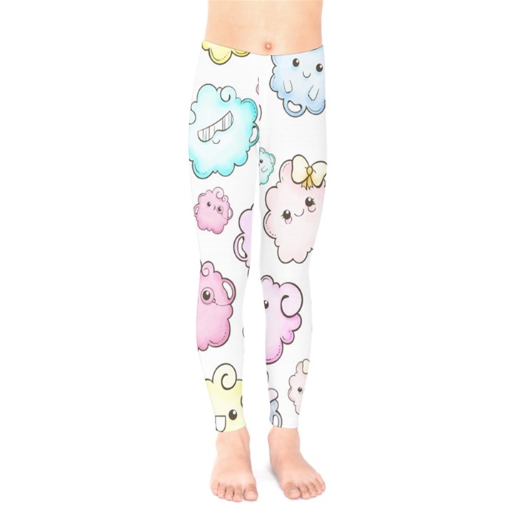 Cute Doodle Cartoon Seamless Pattern Kids  Leggings