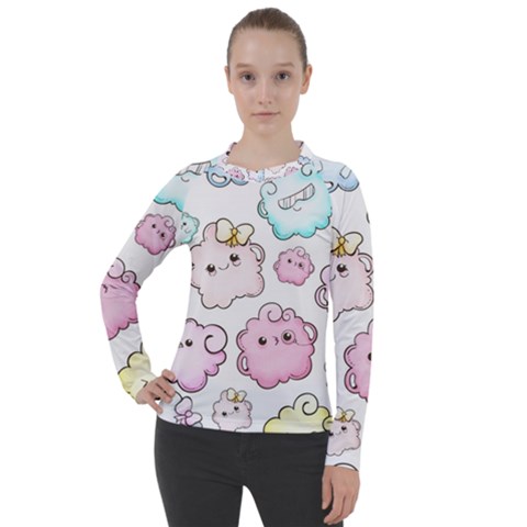 Cute Doodle Cartoon Seamless Pattern Women s Pique Long Sleeve Tee by Vaneshart