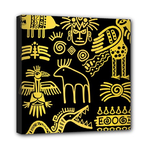 Golden Indian Traditional Signs Symbols Mini Canvas 8  X 8  (stretched) by Vaneshart