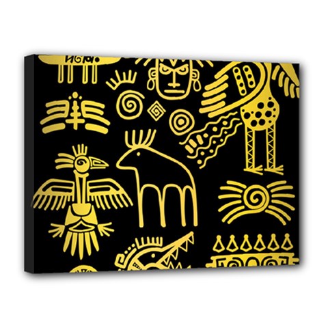 Golden Indian Traditional Signs Symbols Canvas 16  X 12  (stretched) by Vaneshart