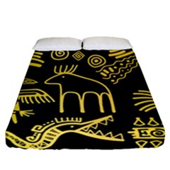 Golden Indian Traditional Signs Symbols Fitted Sheet (queen Size) by Vaneshart