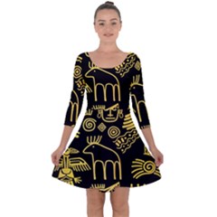 Golden Indian Traditional Signs Symbols Quarter Sleeve Skater Dress by Vaneshart