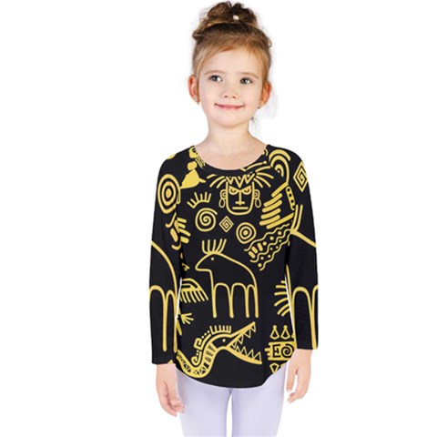 Golden Indian Traditional Signs Symbols Kids  Long Sleeve Tee by Vaneshart